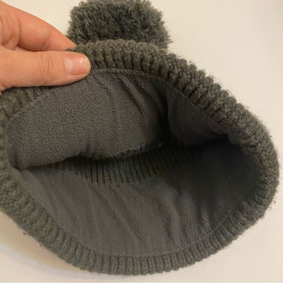 Columbia thick Knit Fleece lined unisex beanie hat gray striped pompom Adult - Picture 5 of 6